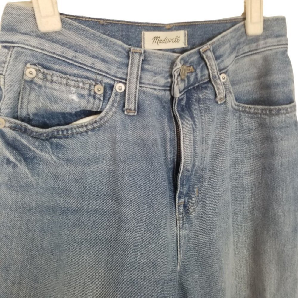 Madewell Womens 26 Blue Medium Wash Denim Distressed High Rise Mom Jeans Pockets - Picture 4 of 9